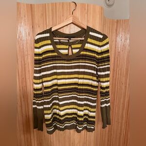 Lane Bryant Ribbed Retro Sweater - olive, yellow, black and white stripes
